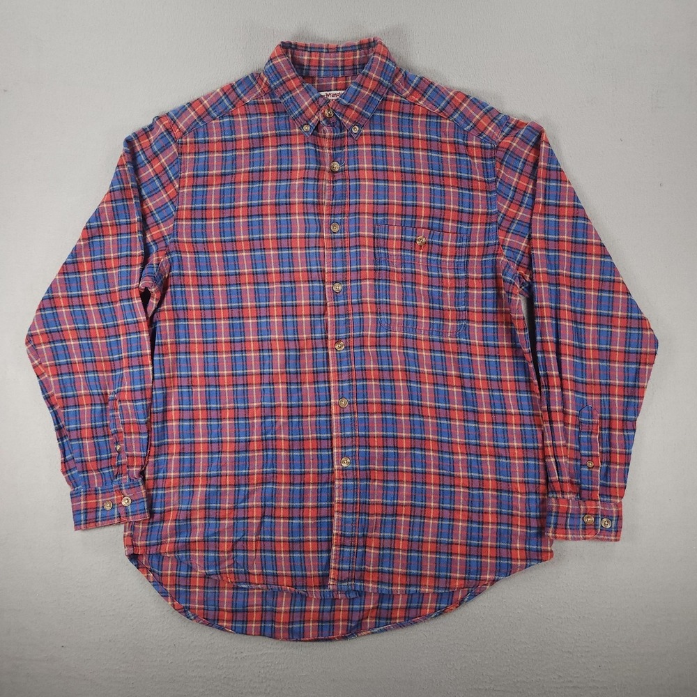 Vintage Wrangler Rugged Wear Shirt Men's L Flannel Vintage Western Plaid Red